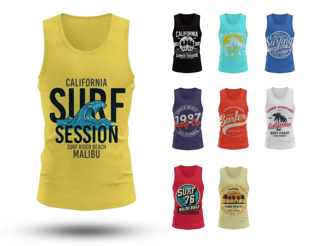 Big Size Mens Vests Cotton Retro Vintage Surf Print Sleeveless Tops 2XL - 7XL