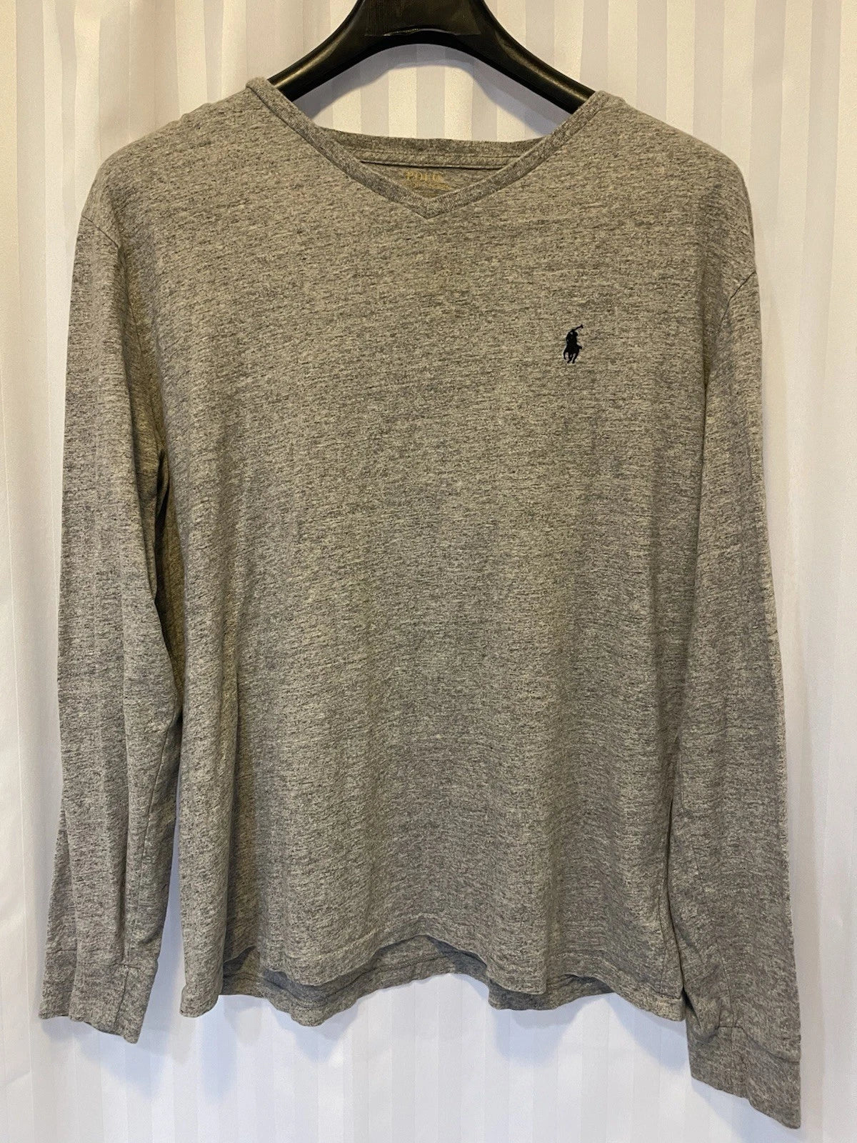 Vintage Polo Ralph Lauren V-neck Long sleeve Grey Heather Shirt Large Retro Y2K