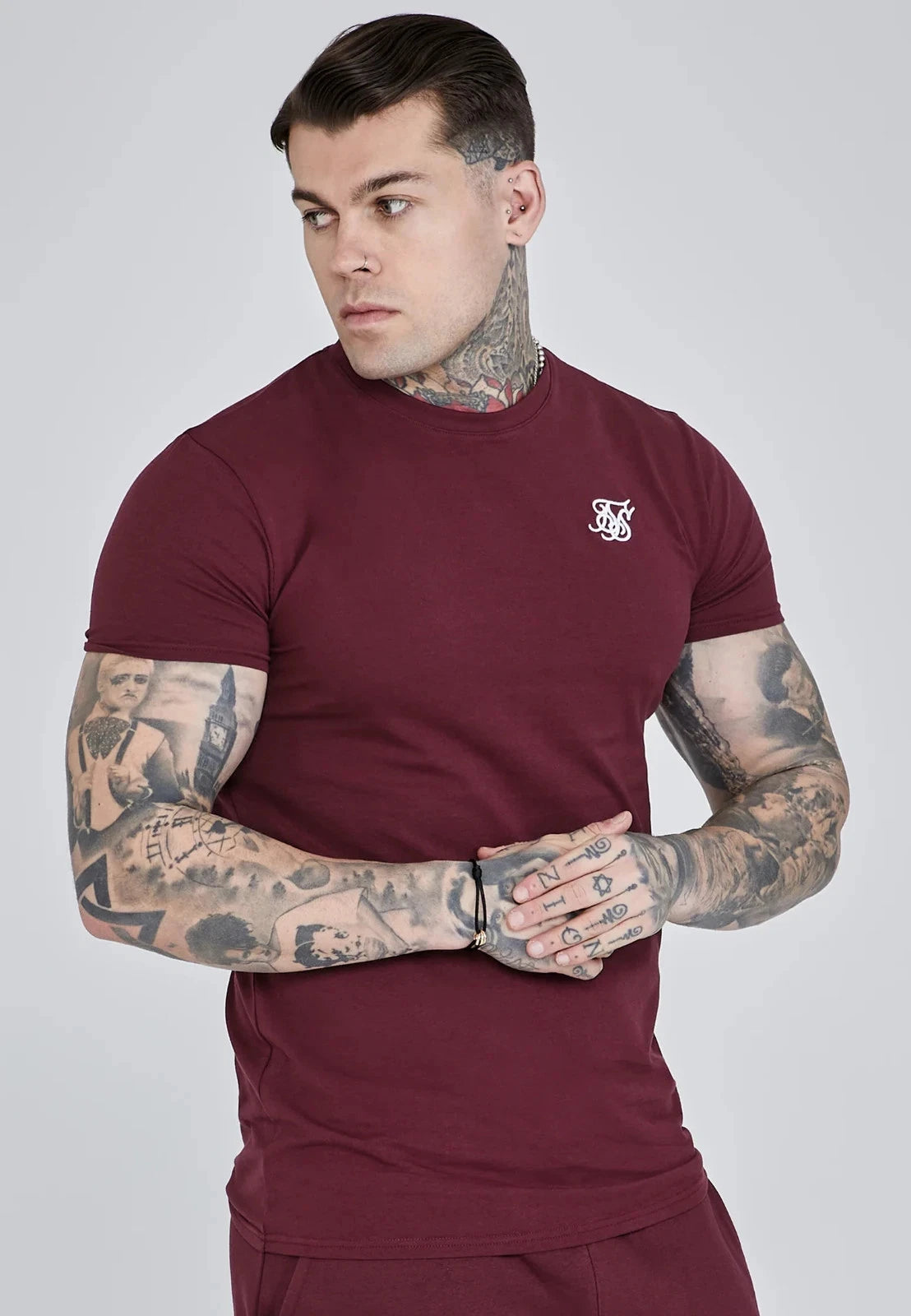 SikSilk Men's Burgundy Essentials T-Shirt Small