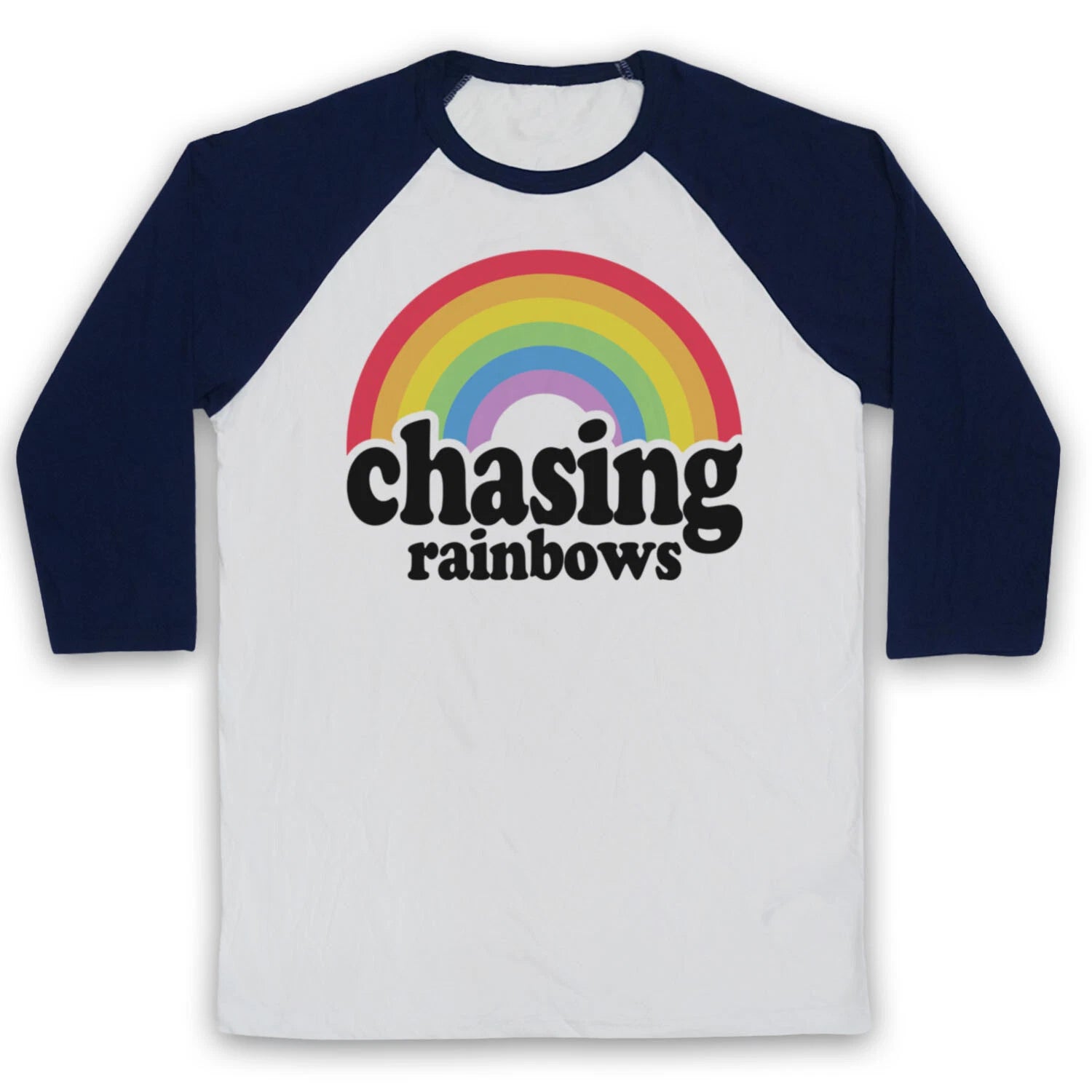 CHASING RAINBOWS UNOFFICIAL BRITPOP LEGENDS SLOGAN 3/4 SLEEVE BASEBALL TEE