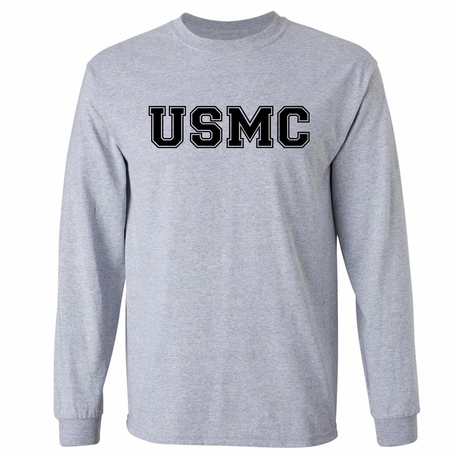 "USMC" Athletic Marines Long Sleeve T-Shirt in gray - Adult Small to 5X