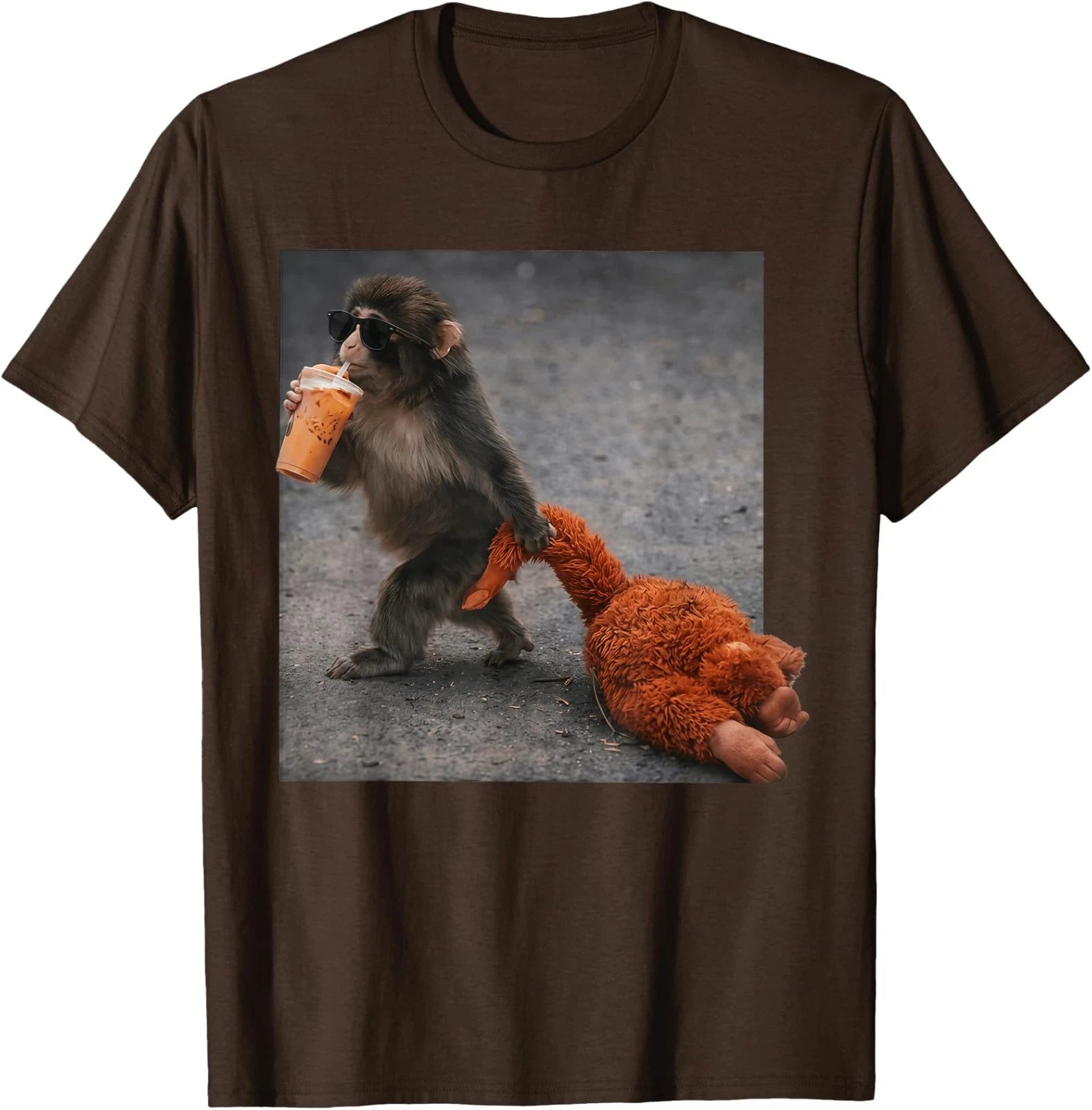 Retro Baby Monkey Punch Drinking Iced Coffee Unisex T-Shirt