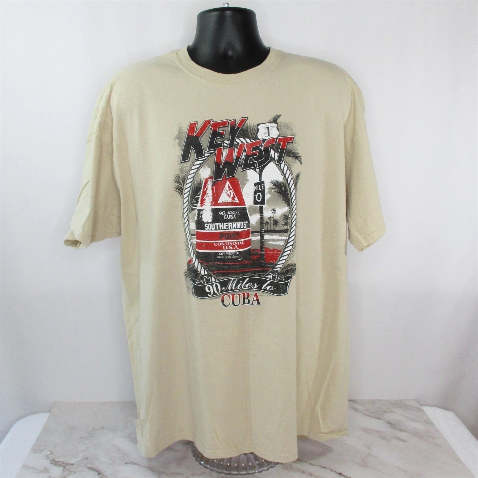Key West Florida T-Shirt Men 2XL (50/52) Distressed 90 Miles to Cuba Y2K NWOT