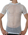 Crystal Mens 100% Cotton String Mesh Fishnet Short Sleeve T-Shirt & Hood
