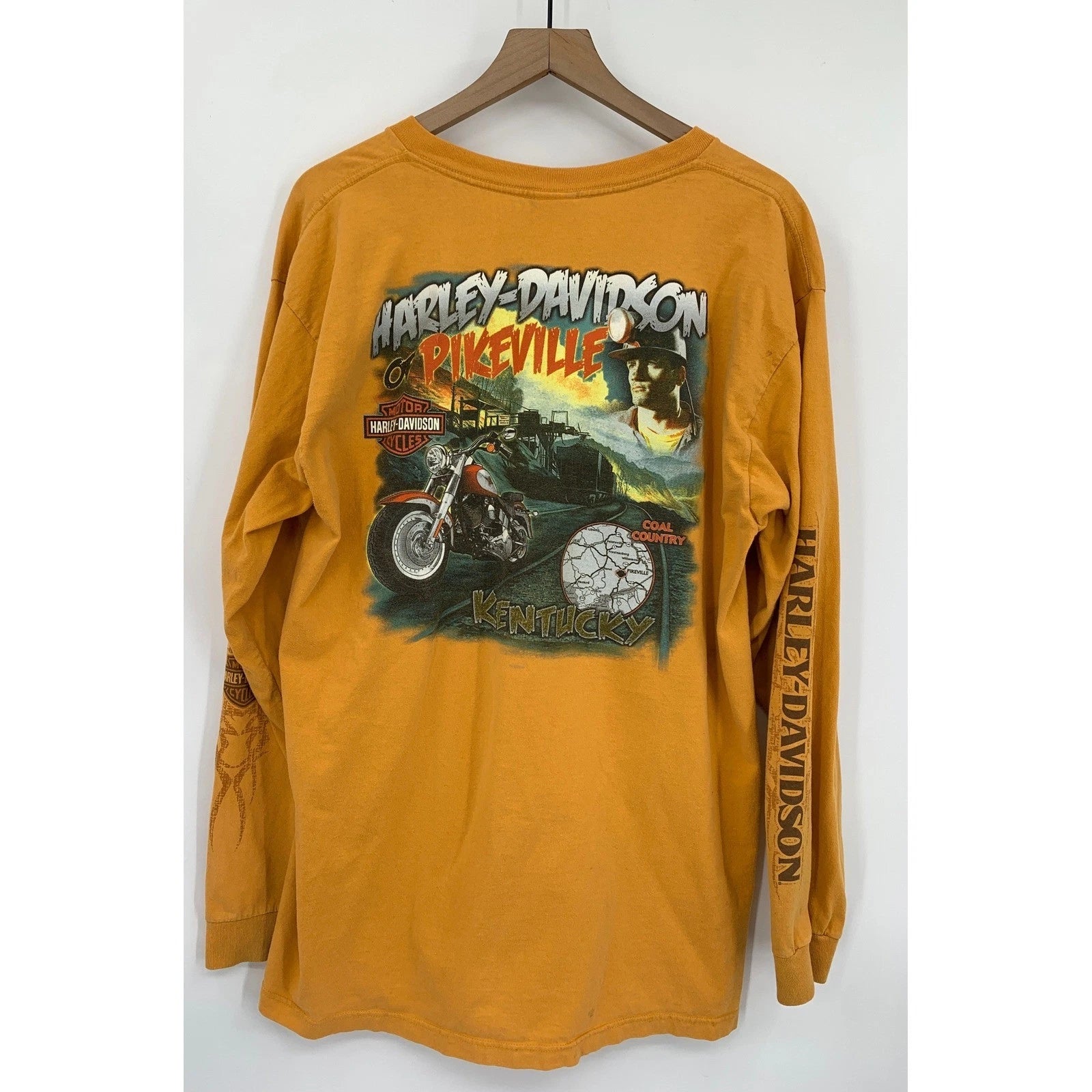 Vintage Harley Davidson Shirt XL Orange Long Sleeve Pikeville Kentucky Made USA