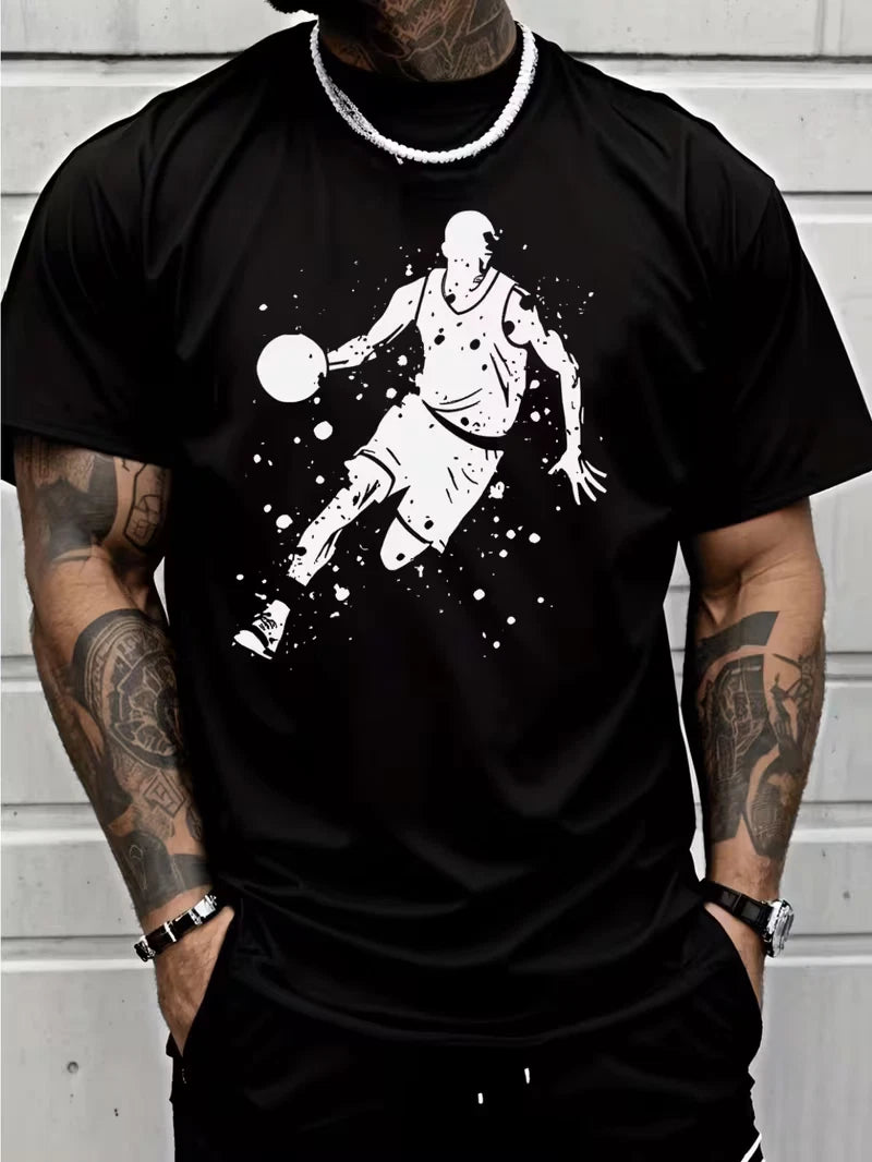 Men's Basketball T-Shirt Dribbling Splash Ink Graphic Sports Casual Tee Top
