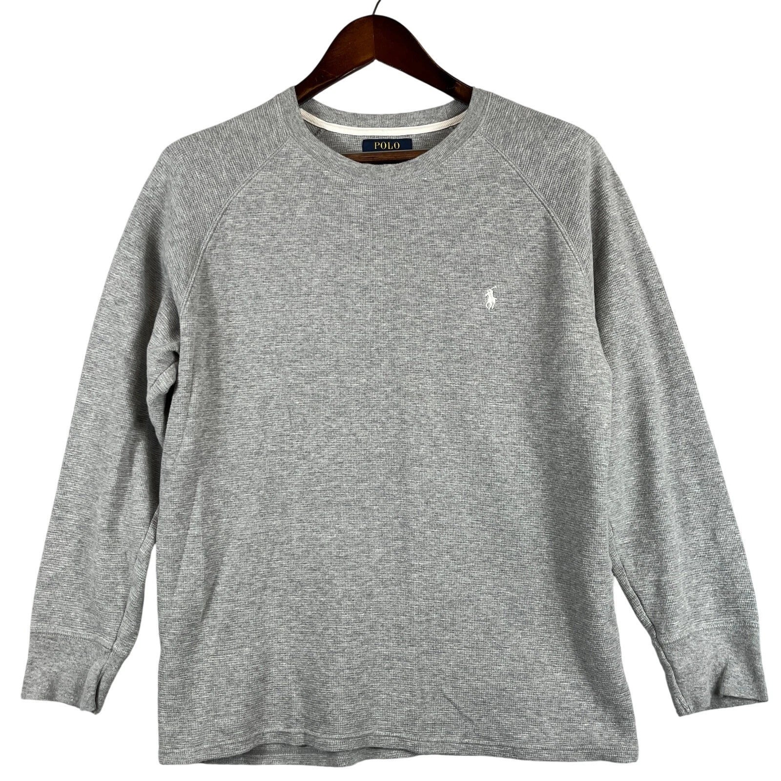 Polo Ralph Lauren Mens Large Waffle Knit Long Sleeve Shirt Gray Pony Logo Tee