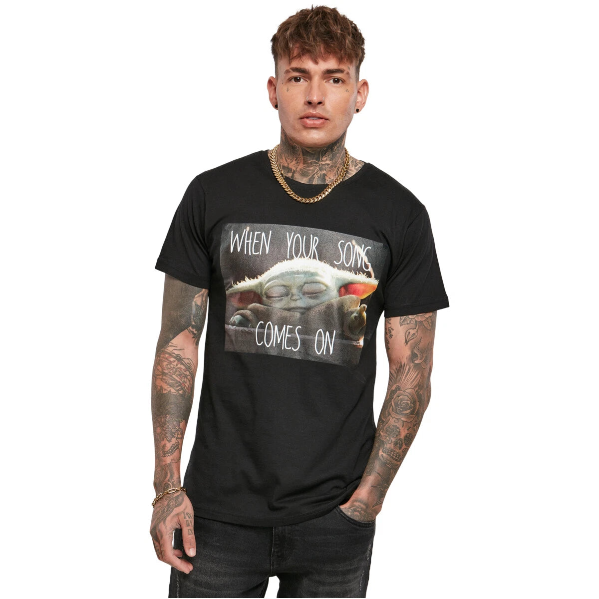 Merchcode Baby Yoda Song Men's T-Shirt Top Meme Cotton Print