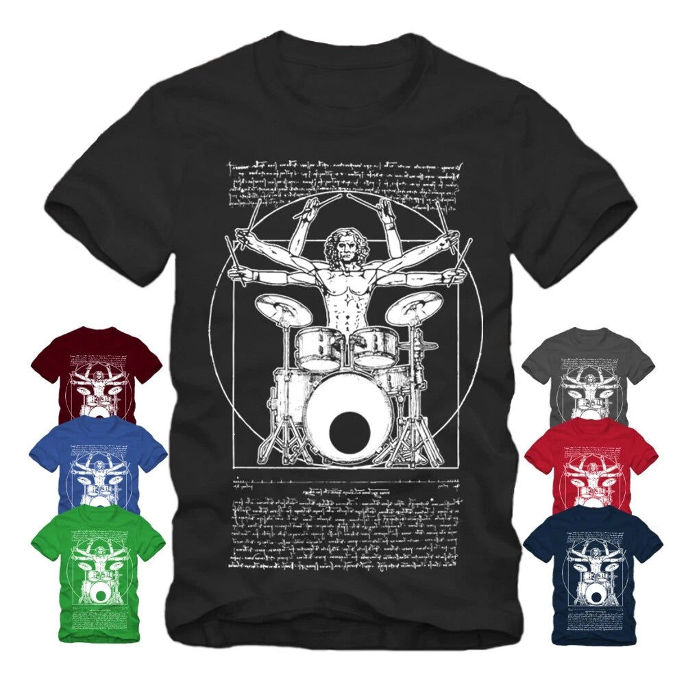 Drummer T-Shirt S-XXXXL DA Vinci Drums Rock Band Musicians Gifts Leonardo