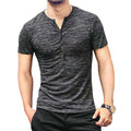 Men Button Henley V Neck T-Shirt Stretch Top Tee Shirt Fit Short Sleeve Sports
