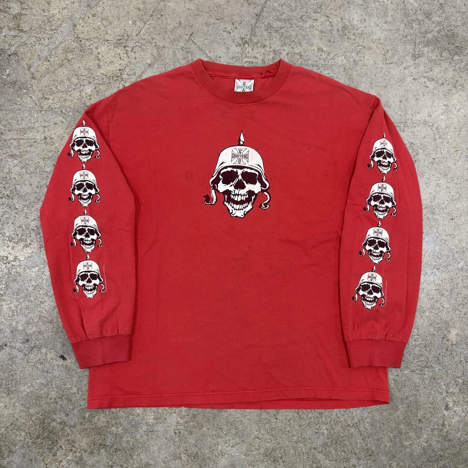 Vintage West Coast Choppers Shirt Mens XL Red Skull Helmet Biker Motorcycle 2003