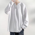 Men Striped Drop Shoulder Tee Shirt Long Sleeve T Shirt V Neck Tops Blouse Loose