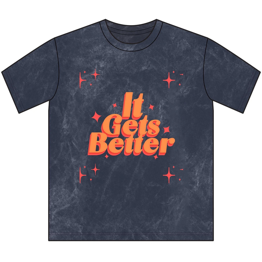 It Gets Better Tee | Retro 70s Script, Positive Message, Washed Black