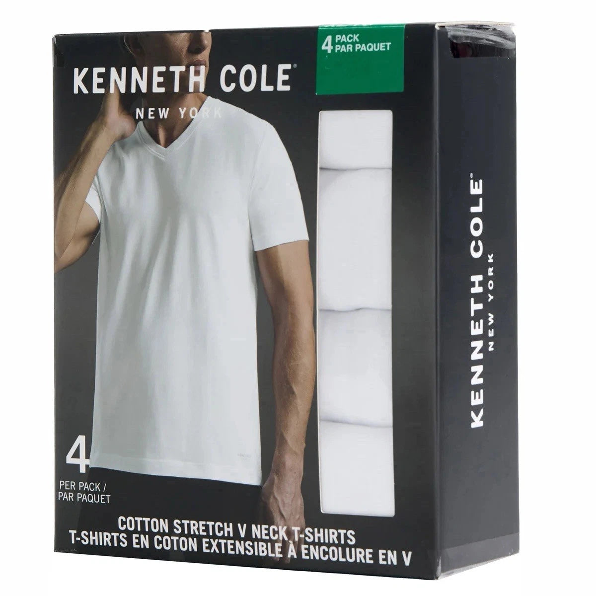 Kenneth Cole Men's V-Neck T-Shirt 4-pack White 🔝🔝🔝🔝🔝🔝🔝 LARGE
