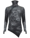 Devil Fashion Mens Gothic Apocalyptic Punk Shredded Broken Knit Top Grey Black