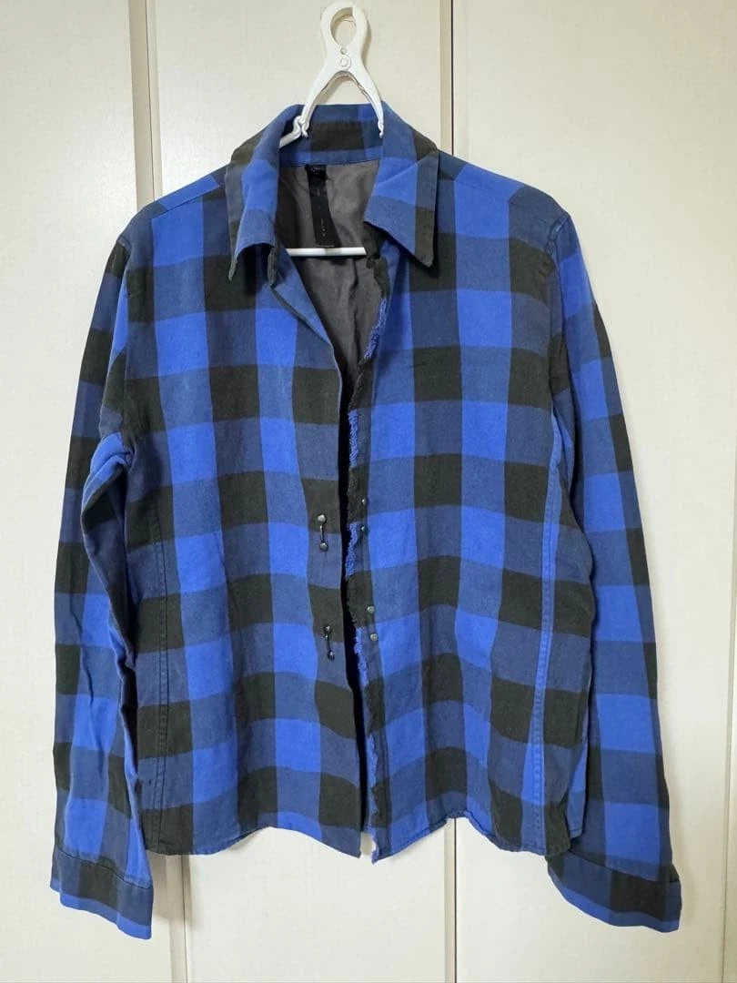 wjk Check Shirt Blue Black L - Casual Stylish Hook Closure