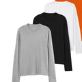LE11 3 Pack Men Long Sleeve T Shirt Cotton Crew Neck Tops S-3XL Casual Fit