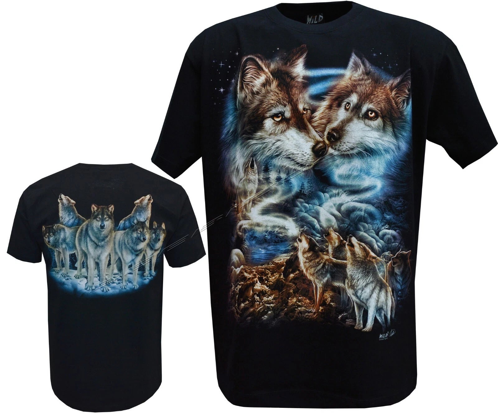 Wolf Pack T-Shirt Wolves Howling to the Spirits Stars Night Sky Forest by Wild
