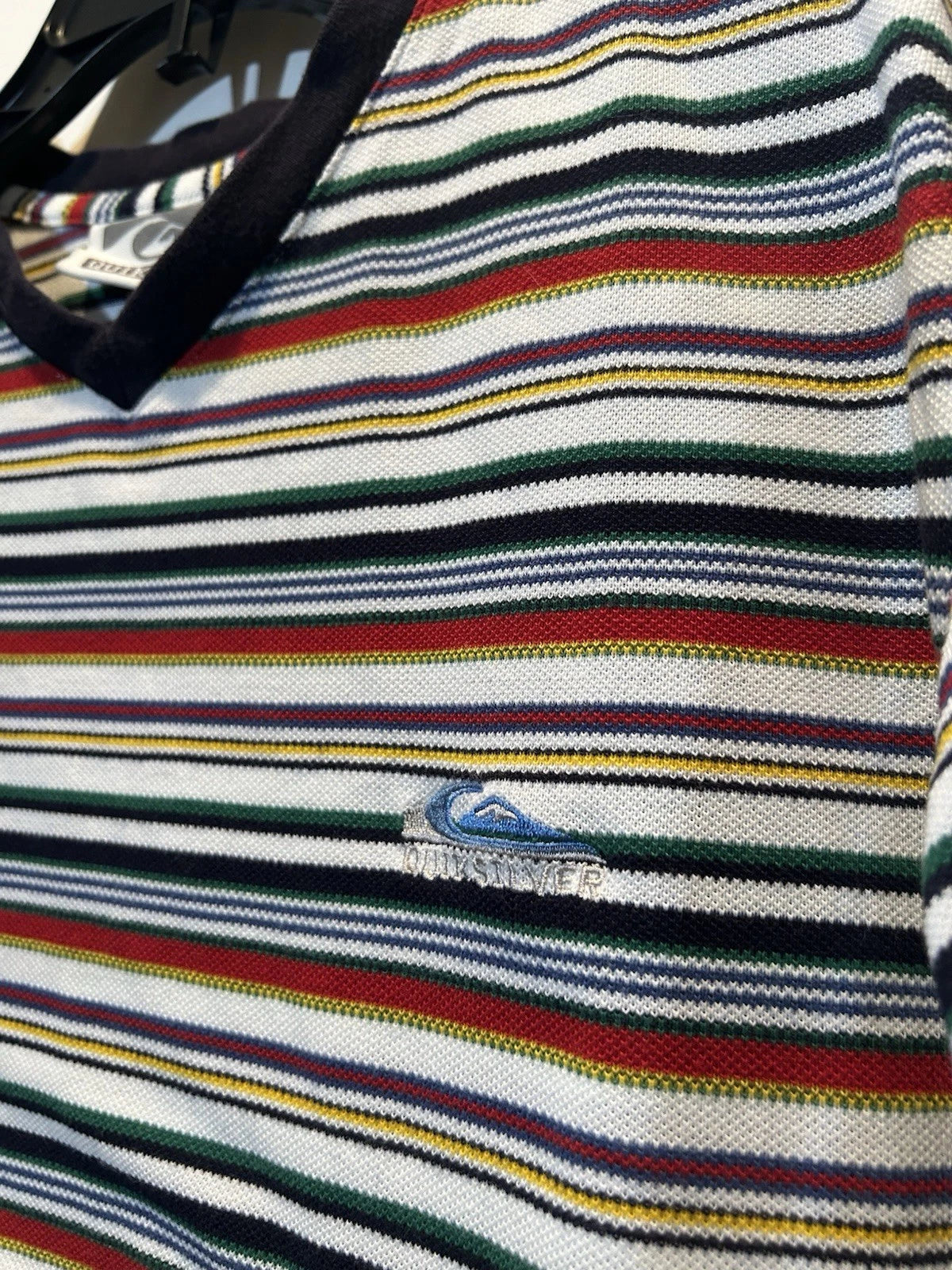 Quiksilver Mens Large Striped V-neck Surf Skate Y2K Knit Shirt Retro Hawaii