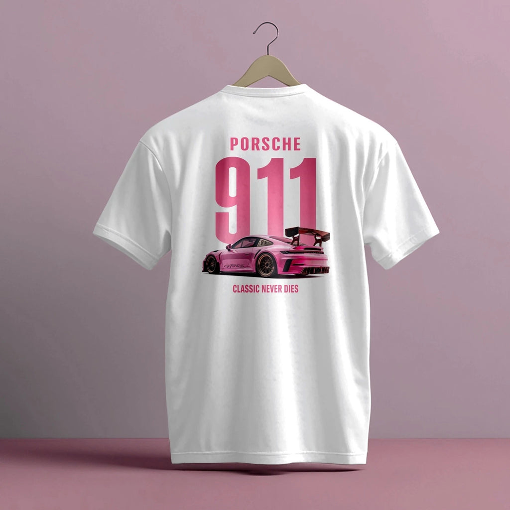 PORSCHE 911 GT3 RS PINK PRINT HIGH QUALITY HEAVY COTTON T-SHIRT (UNISEX)