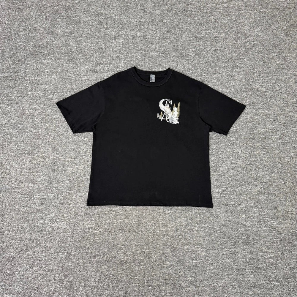 Derschutze Embroidered Logo High Street Casual Men's Loose Round-neck T-shirt
