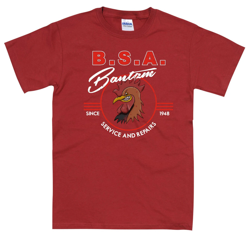 BSA Bantam Biker T Shirt Door Art Rat Chopper Bobber Hotrod Vintage Cafe Racer