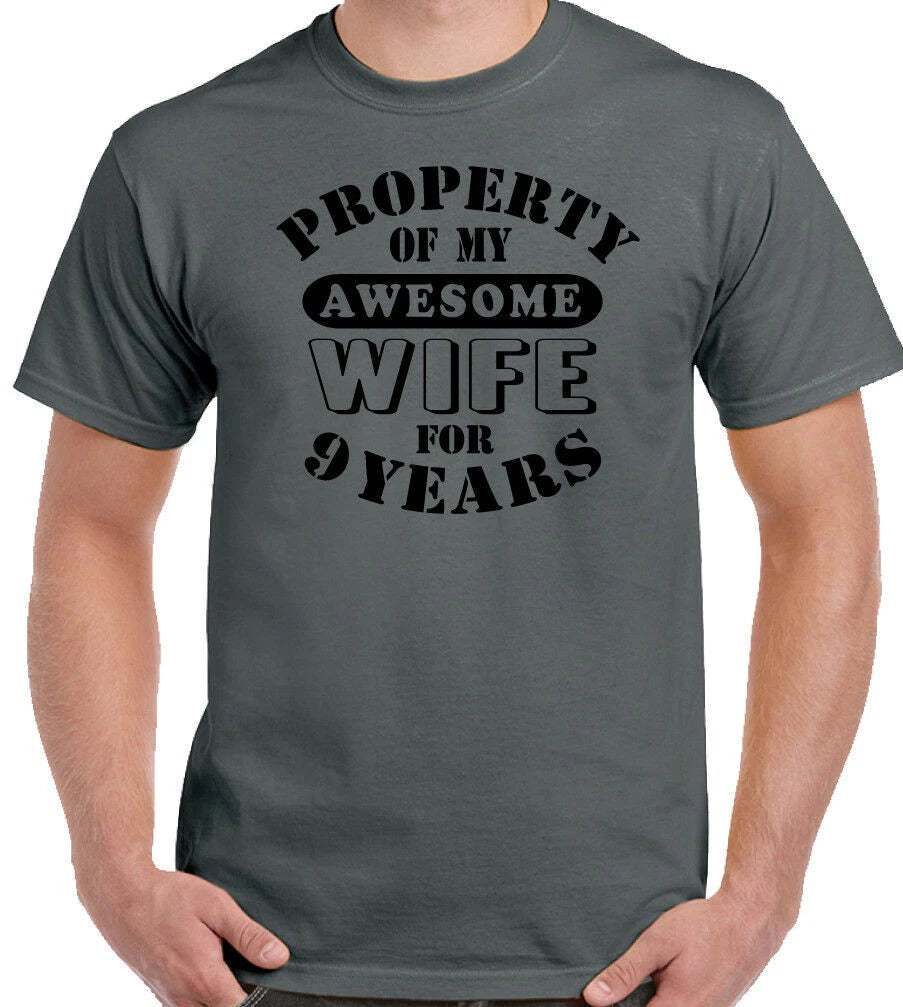 9th Wedding Anniversary T-Shirt Mens Funny Gift 9 Year Husband My Awesome Wife