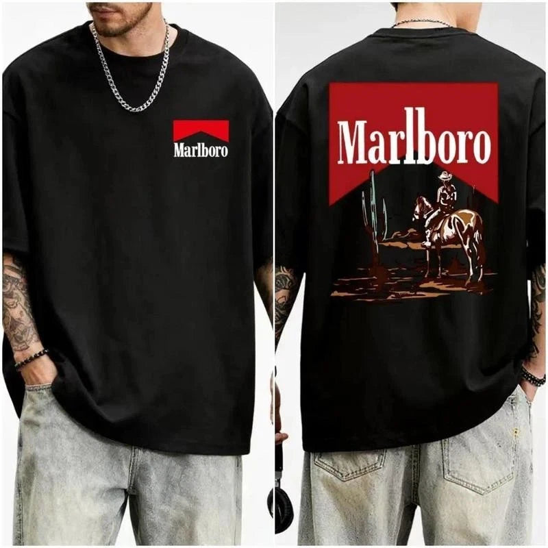 Marlboro Cowboy Desert Graphic T-Shirt, Vintage Western Print Tee, Oversized Str