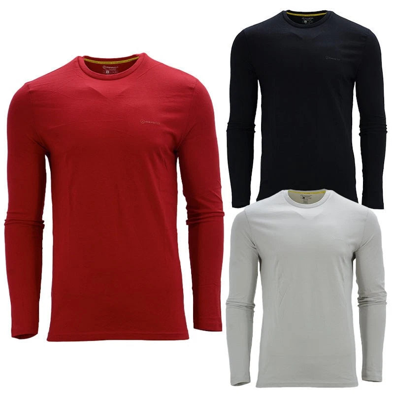 Maverick Mens T Shirts Crew Neck Long Sleeve Cotton Slim Fit Casual Winter Tee