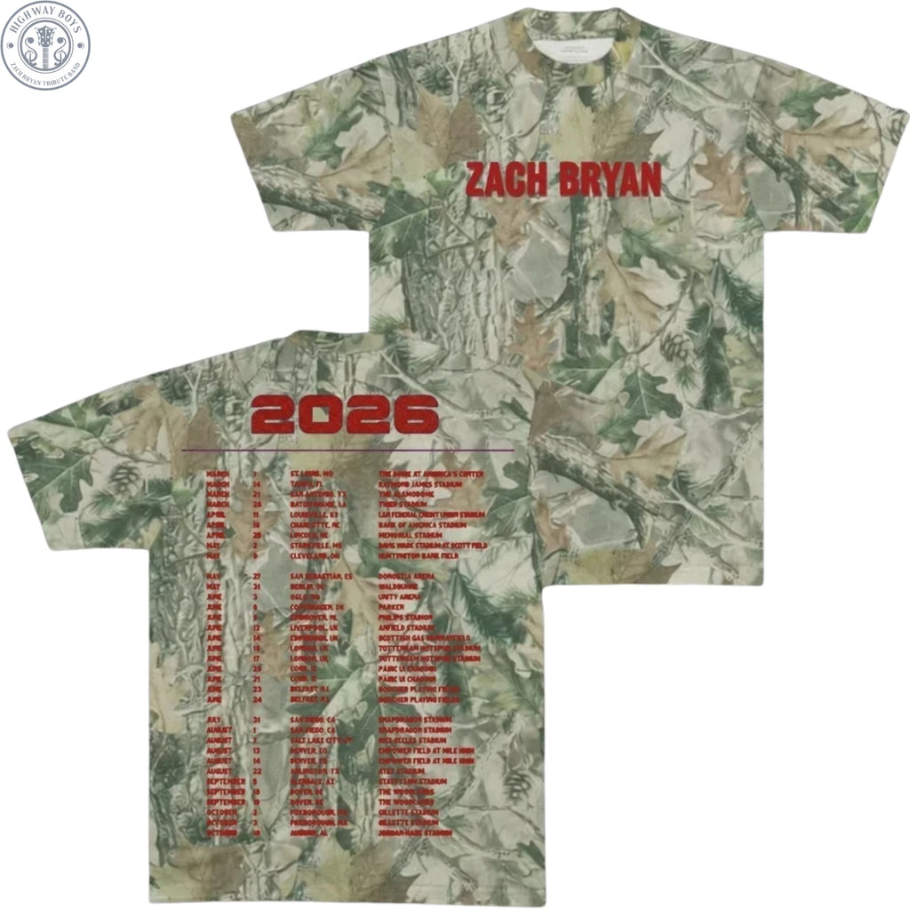 Zach Bryan Tshirt Tour 2026 With Heaven On Top Merch Camo Shirt All Sizes