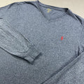 Polo Ralph Lauren Shirt Mens Medium Heather Gray Long Sleeve V-Neck Pony Cotton