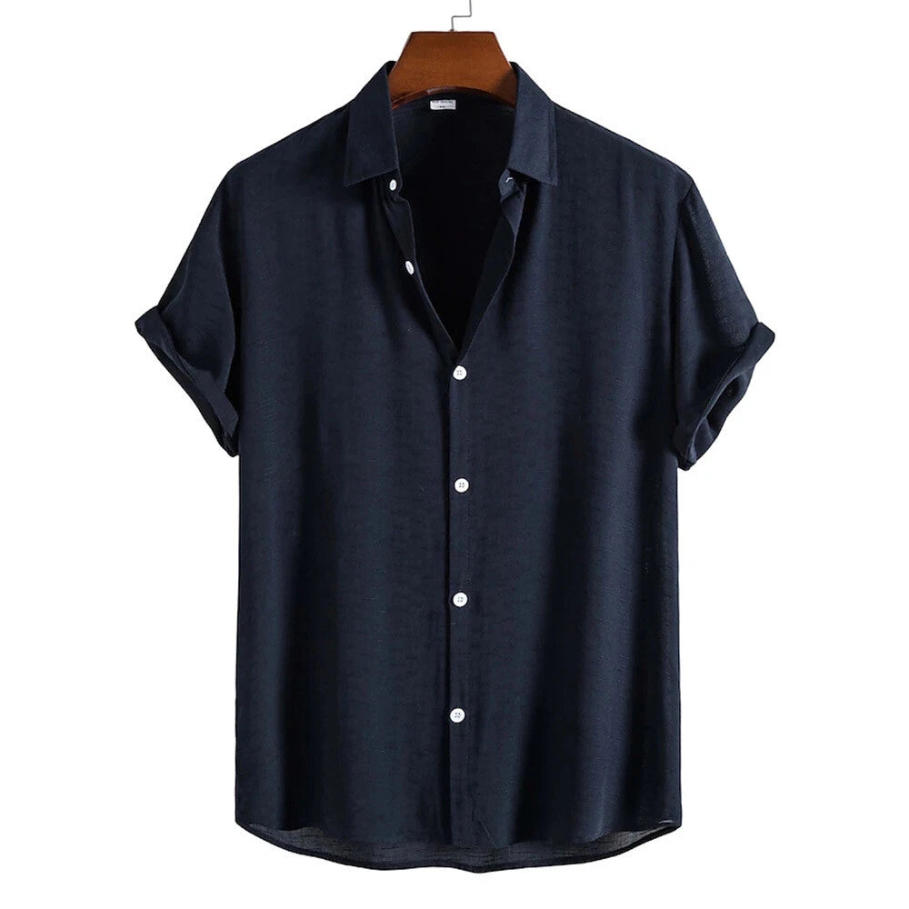 Men's Solid Shirt Casual Slim Shirts Short Sleeve Button Down Tops Blouse