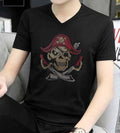 New Men Luxury V-Neck Rhinestones Gothic Skull Black T-Shirt High Quality