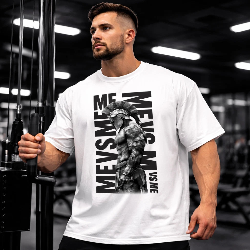 ME VS ME Gym T-Shirt Men Spartan Workout Fitness Motivation Oversized Streetwear