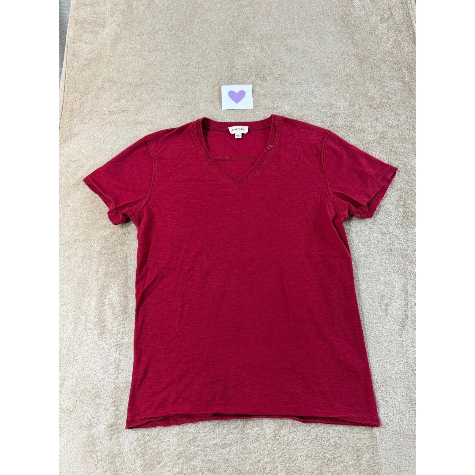 Vintage Diesel T-Shirt Men's Size L Red V-neck Cotton Short Sleeve Logo EUC