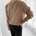 Men's Solid Shirt Casual Slim Printed Shirts Long Sleeve Button Tops Blouse
