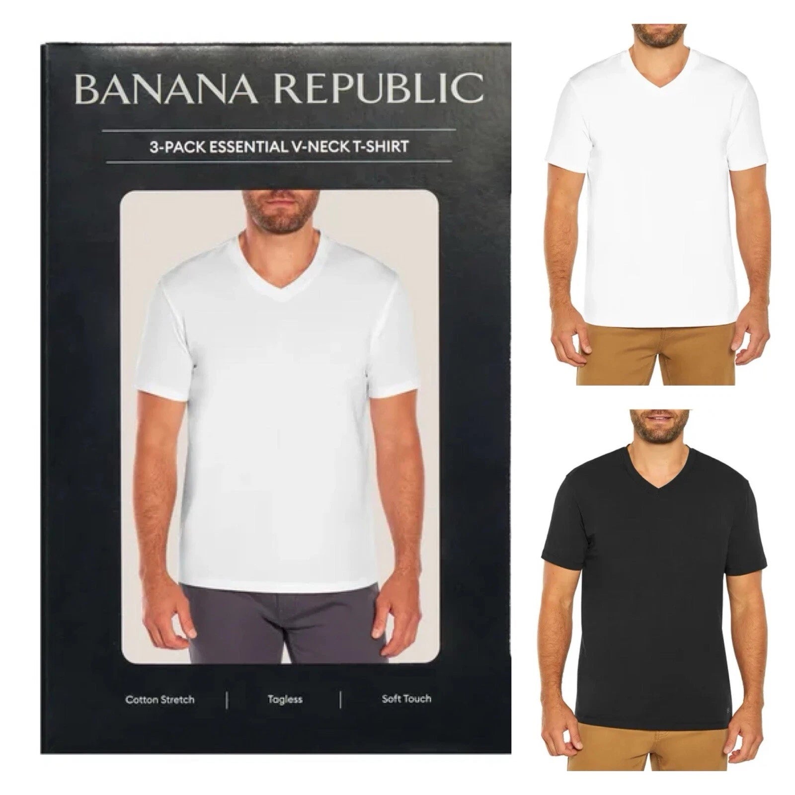 3 Pack Banana Republic Mens Vee Short Sleeve V Neck Premium Wash T-Shirts Fit