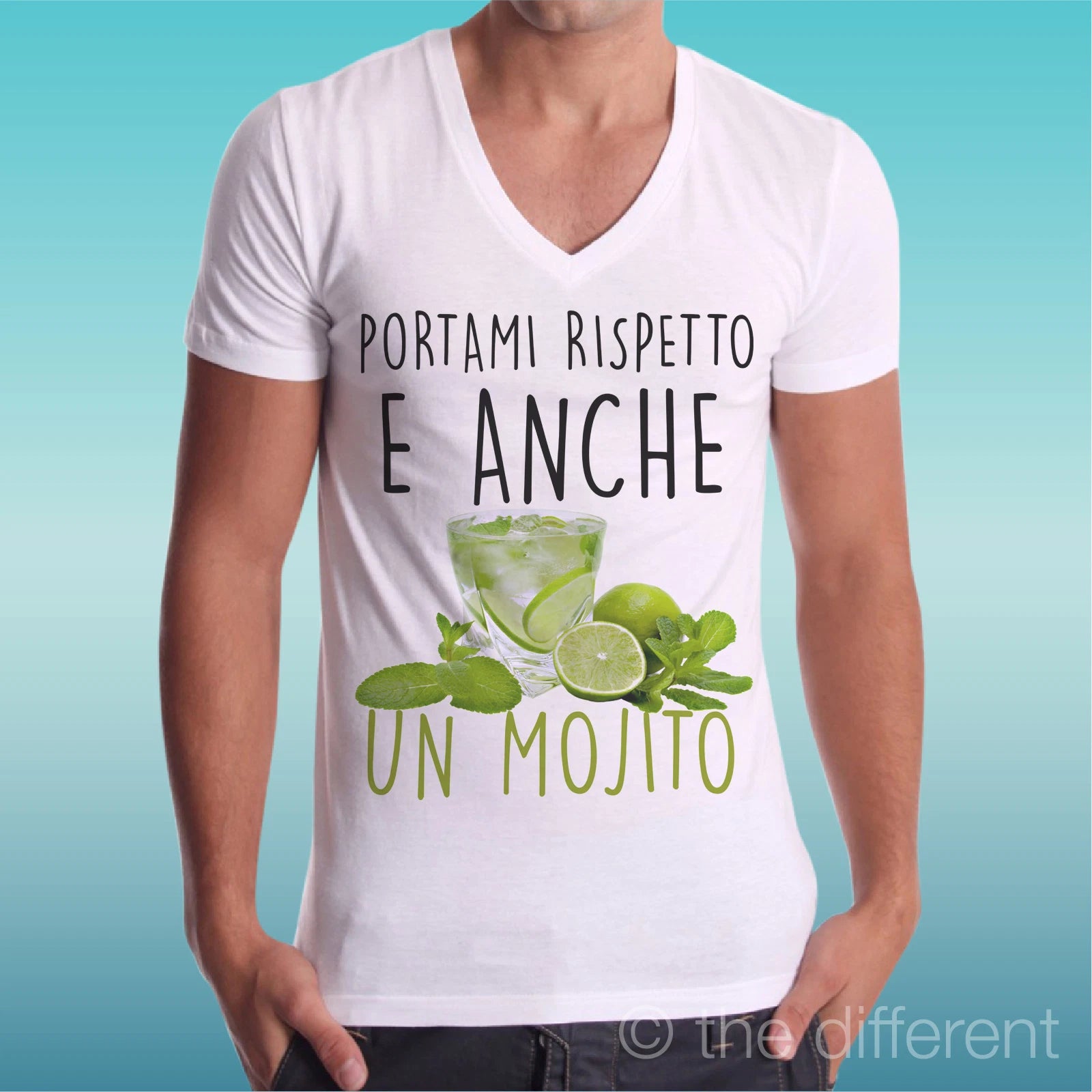 T-shirt V Neck Jersey " Portami Rispetto and A Mojito " Road To Happiness