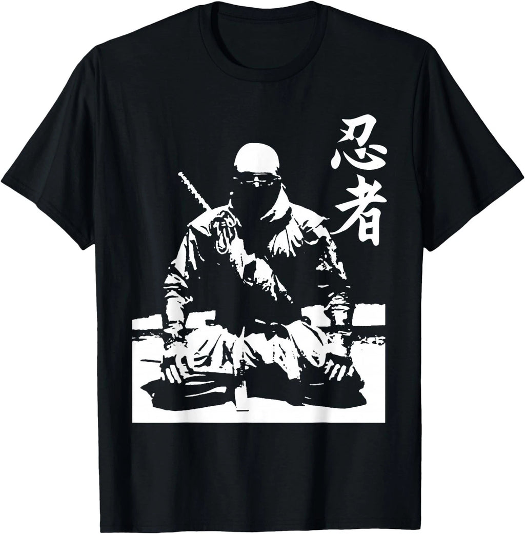 Ninja Kanji Japanese Calligraphy Shinobi Ninjutsu Black Cotton Polyester T-Shirt