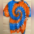 GILDAN Soft Style XL Tie Dye T-Shirt Blue Orange Spiral Sports Fan Unisex