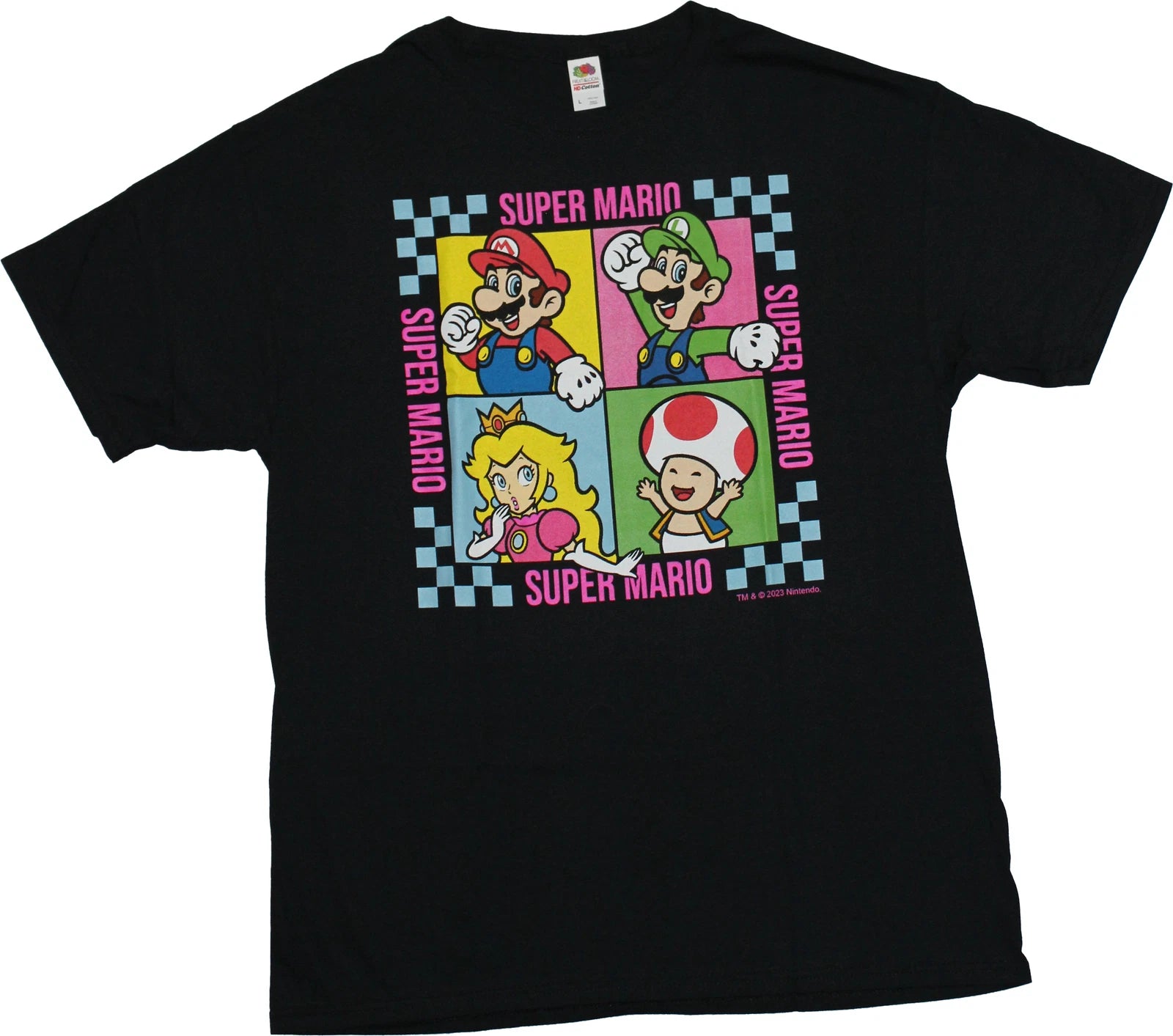 Super Mario Brothers New Adult T-Shirt -  4 Character Boxes Between Name