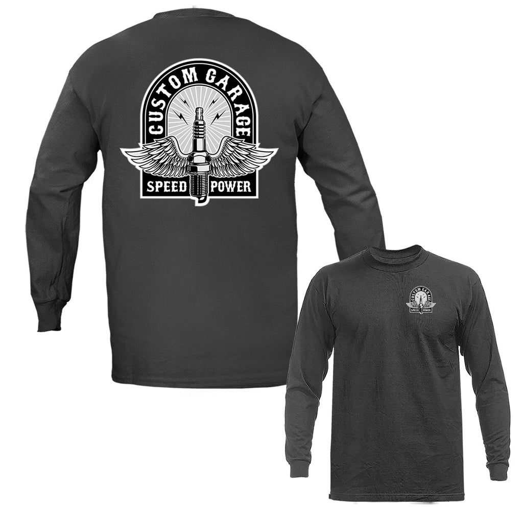 Custom Garage Bikers Vintage Classic Custom Motorcycle Graphic Long Sleeve