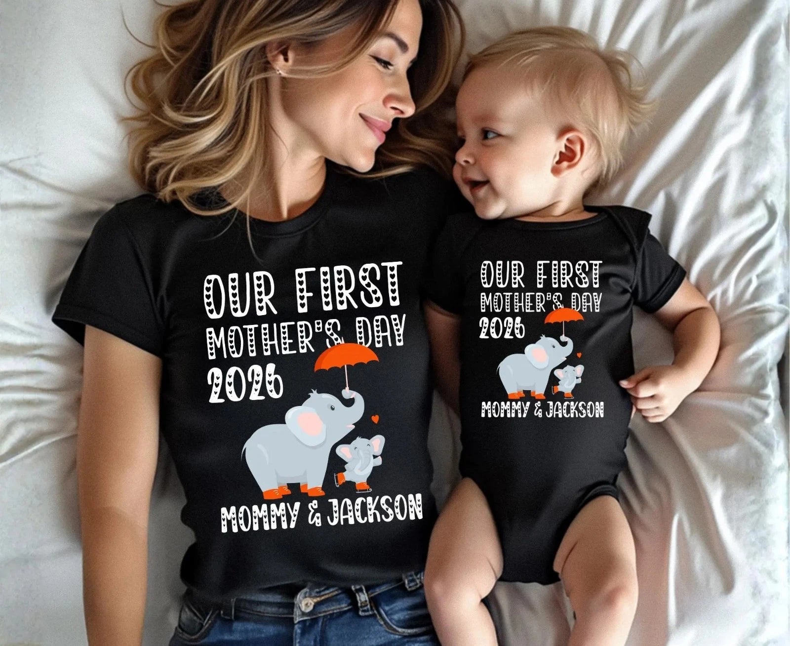 Custom Name Our First Mothers Day 2026 Shirt, Mommy And Baby Matching Mom Shirt