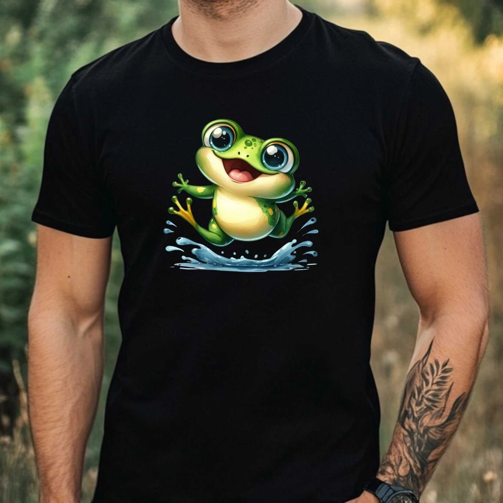 Mens Funny Frog Motif Cotton T-Shirt Size XS to 5XL