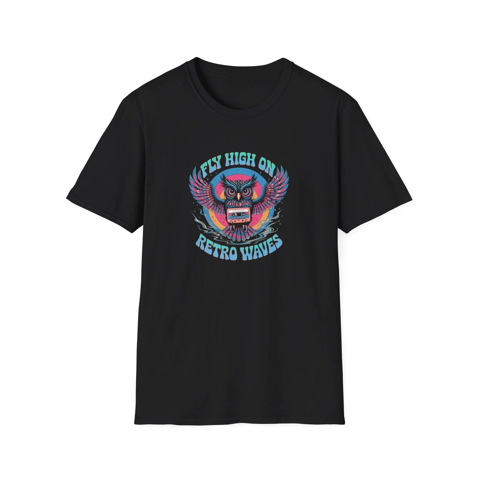 Retro Owl Graphic "Fly High" Softstyle T-Shirt, Vintage Vibe Tee, Casual Wear