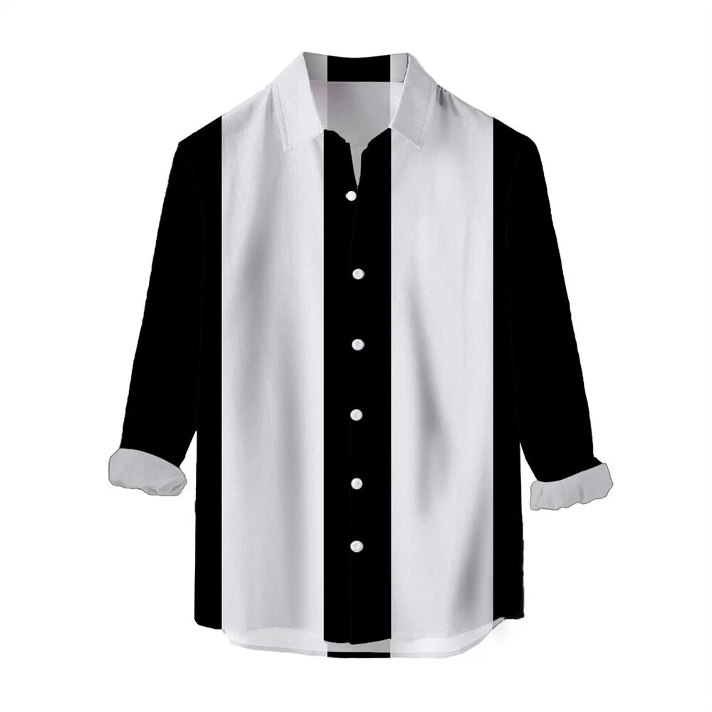 Men's Stripes Shirt Casual Slim Printed Shirts Long Sleeve Button Tops Blouse