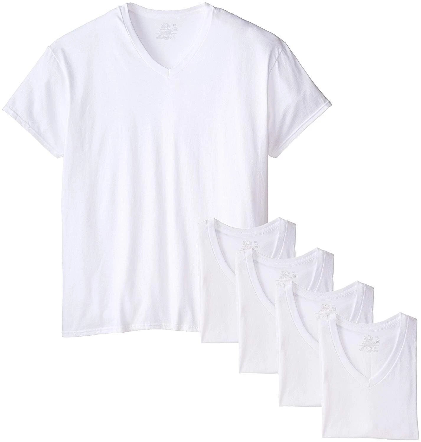 Fruit of the Loom Men's V-Neck T-Shirts White Size 3X 5-Pack TAGLESS
