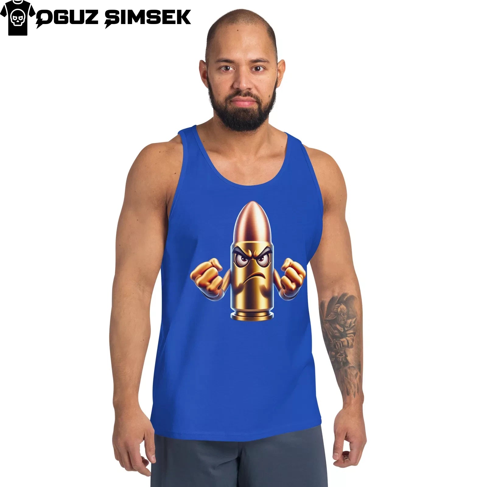 Men's Tank Top Angry Bullet Cartoon Character | Stylish Gym Workout Shirt