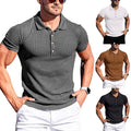 Men Summer Ribbed Muscle Stretch Slim Fit Short Sleeve T Shirt Collar Casual Top