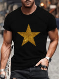Printed Gold Glitter Star T-Shirt – Retro Music for Fashion & Collectors Tee Top